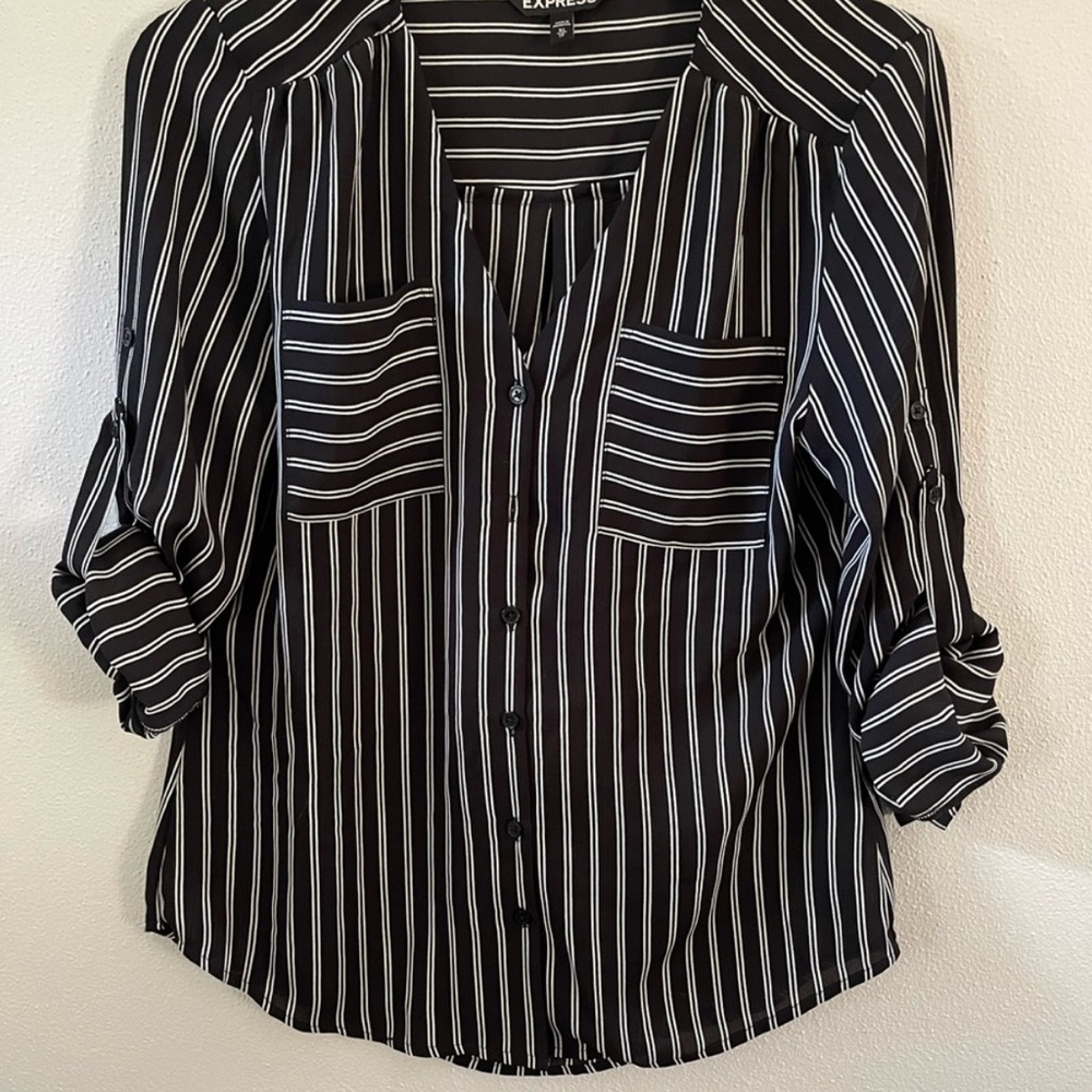 Express Black and White Striped Women's Top - XS